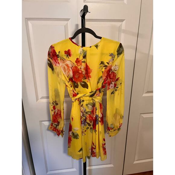 Yellow Floral Wrap Dress - Picture 2 of 5